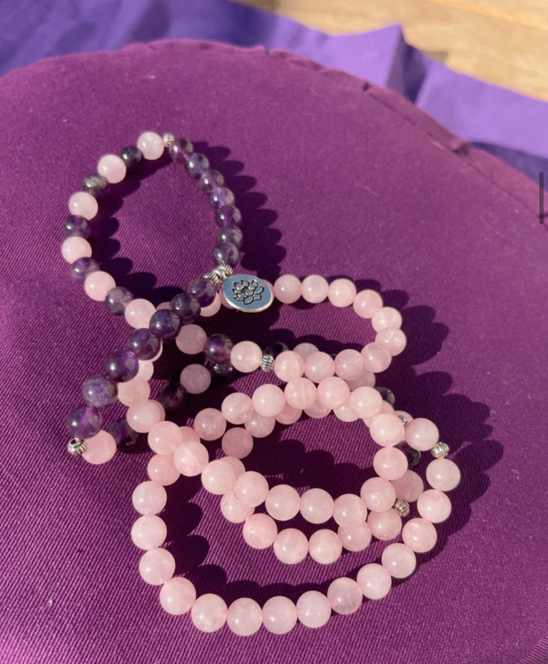 Mala en Quartz Rose & Améthyste – Amour & Sérénité