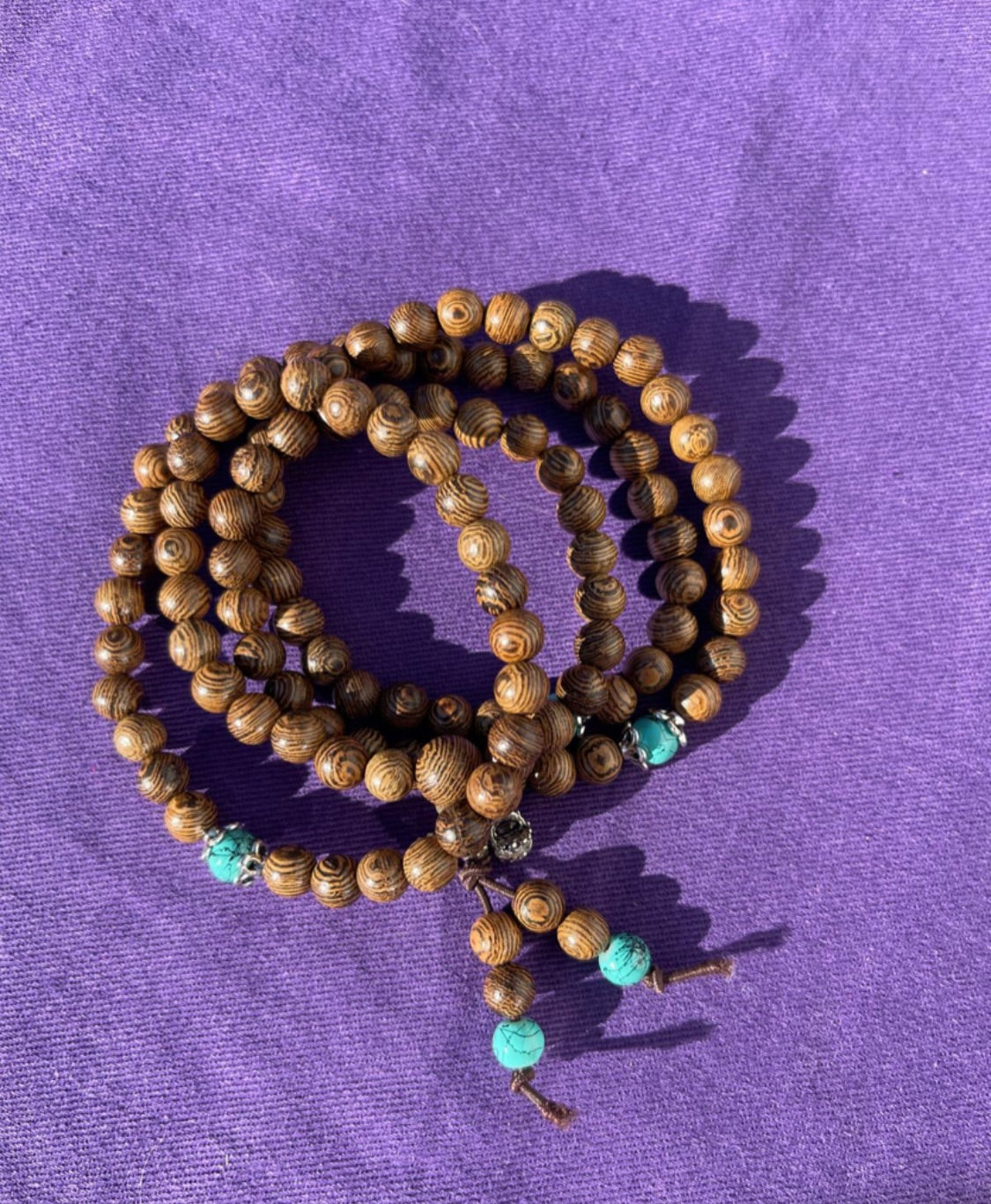 Collier Mala en Bois Exotique et Turquoise