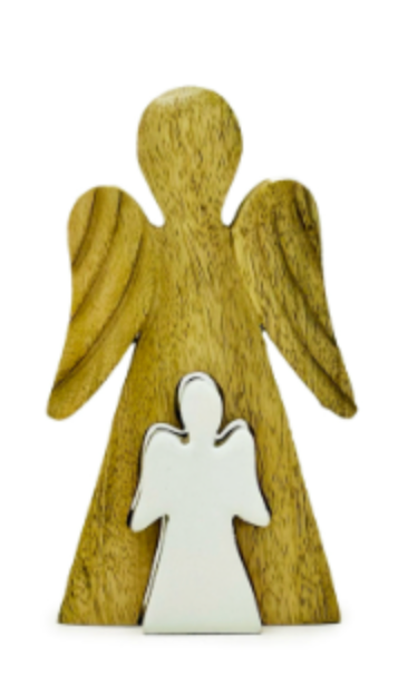 Ange en bois de manguier avec ange imbriqué