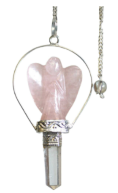 Pendule en Gemmes Ange – Quartz Rose